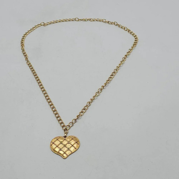 Avon 1987 Clear Rhinestone Quilted Fashion Heart Necklace 28" Earring Set - Picture 6 of 10